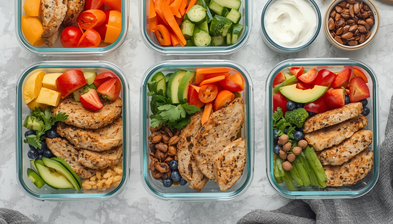 Organized meal prep containers with balanced nutritious meals